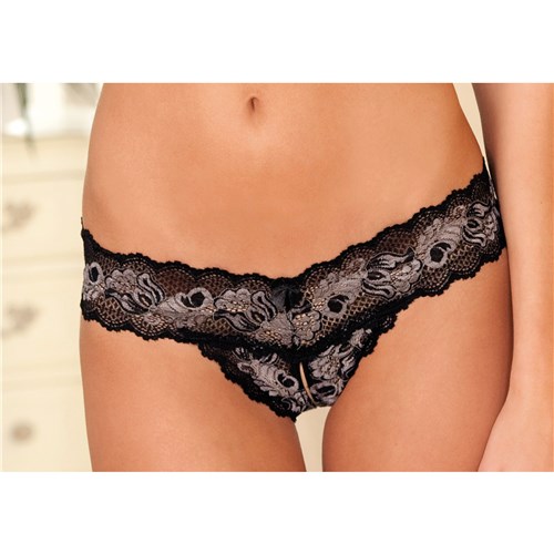 Crotchless Lace V-Thong black front