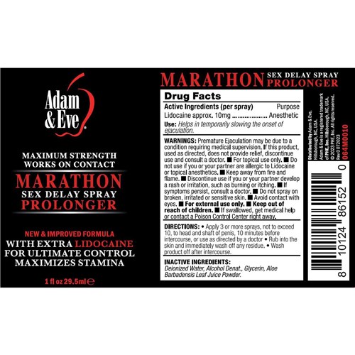 Adam & Eve Extra Strength Marathon Delay Spray label